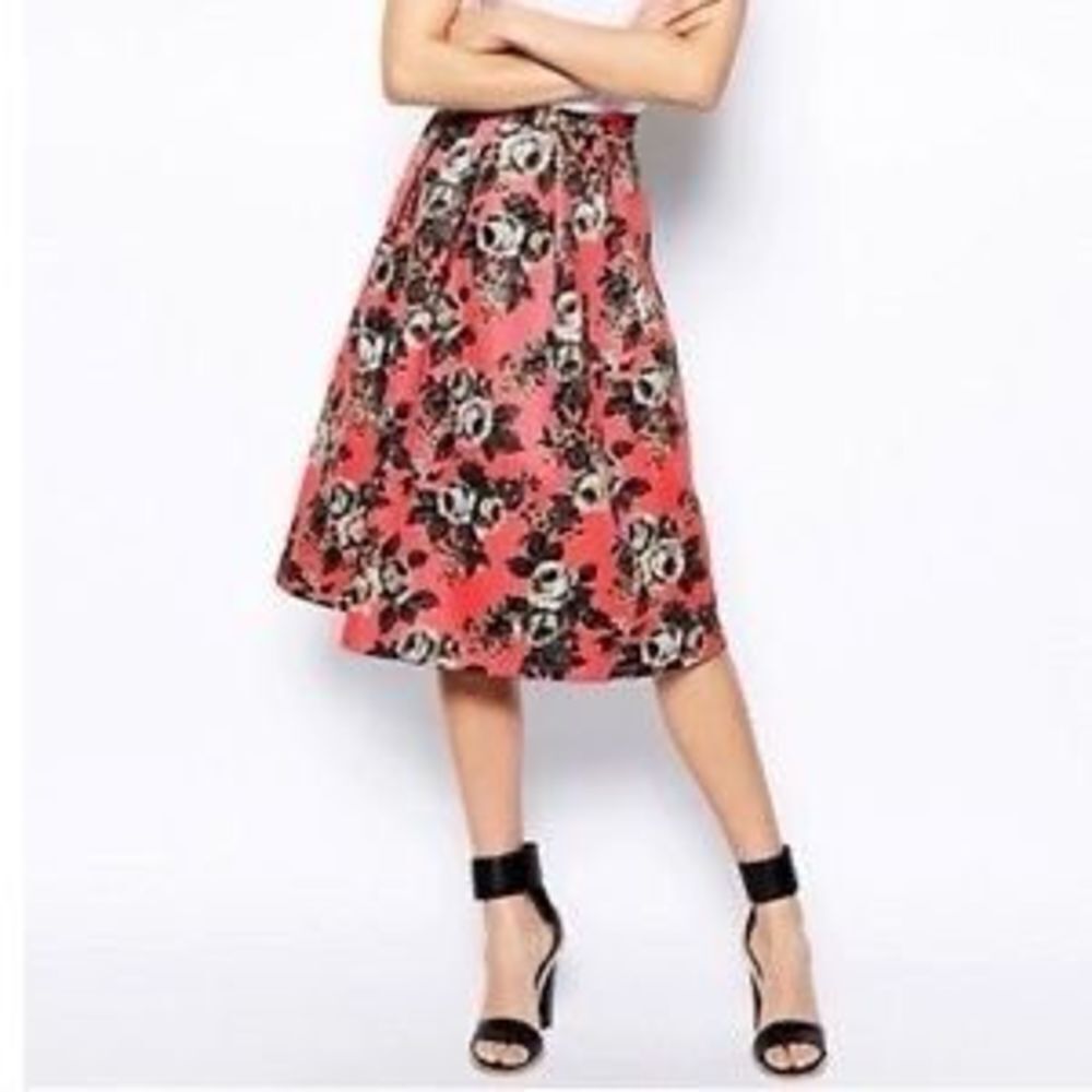 ASOS Quilted Midi Floral Skirt